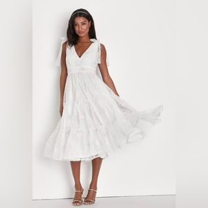 NWT Bridal White Swiss Dot Embroidered Midi Dress